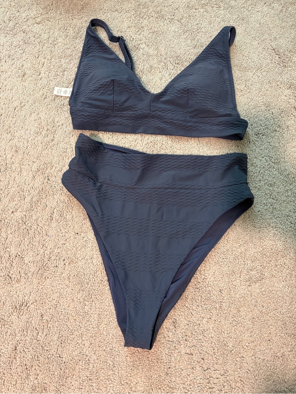 aerie Navy Textured High-Rise Bikini Set
